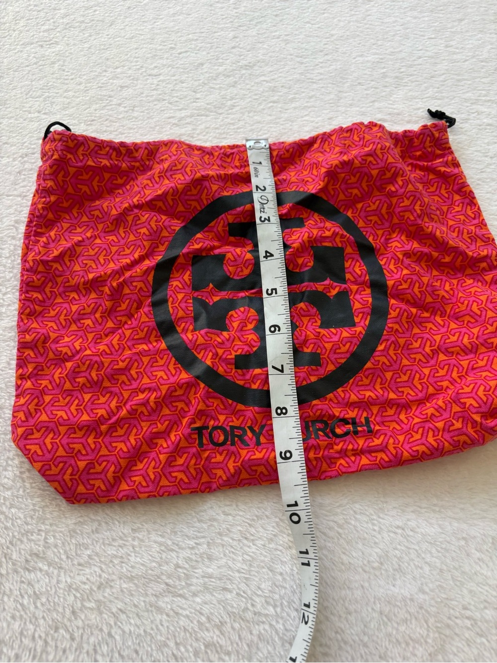 Tory Burch Pink and Orange Logo Drawstring Pouch with Black Emblem - Picture 5 of 7